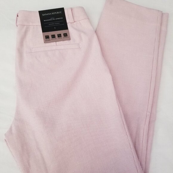 Banana Republic Modern Sloan Pink & White Striped Stretch Pants Size 8 Reg NWT - Picture 4 of 12